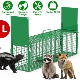 Live Animal Cage Trap For Animals Under Easy To Setup Humane Galvanized Iron Trap Cage For Raccoons Armadillos Groundhogs Muskrats Opossums Skunk (Option: LGreen)