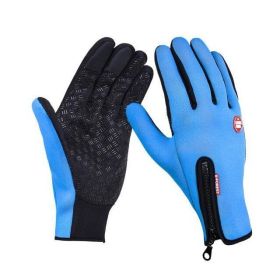 Winter Gloves Touch Screen Riding Motorcycle Sliding Waterproof Sports Gloves With Fleece (Option: Sky blue-XL)